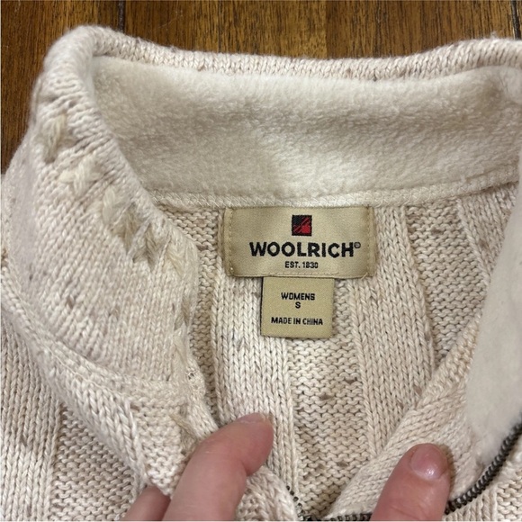 Woolrich 1/4 Zip Knit Sweater Beige Size Small Women's W/ Decorative Lambs Wool - Picture 9 of 12
